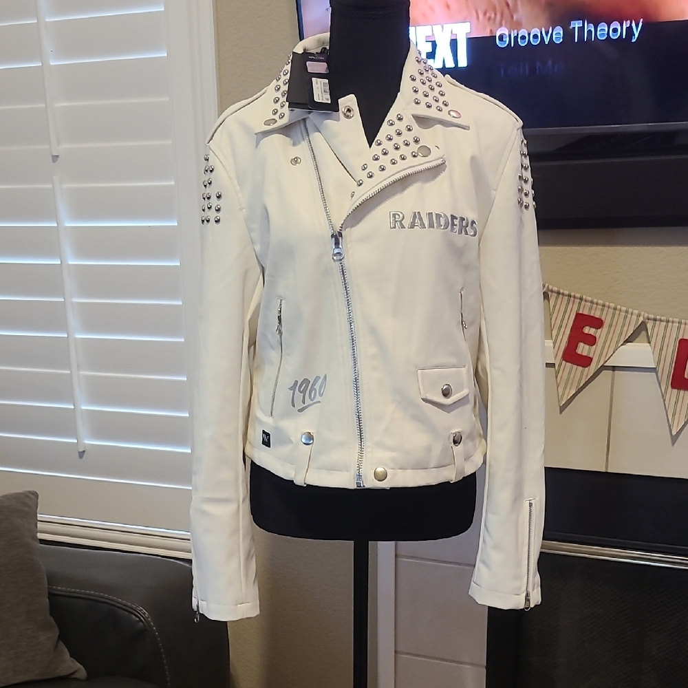 RARE NFL Raiders Women's White Jacket with Studded Details